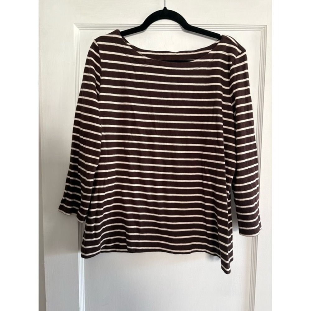 NWT LOFT Women's Brown and White Striped Long-Sleeve Top Size XL